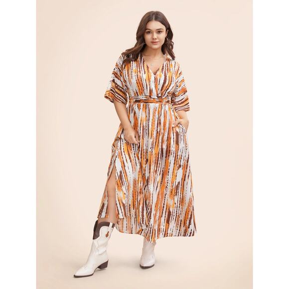 NWT BloomChic Women Striped Overlap Collar Maxi Dress Plus Size: 14-16 (1X) - Picture 1 of 8